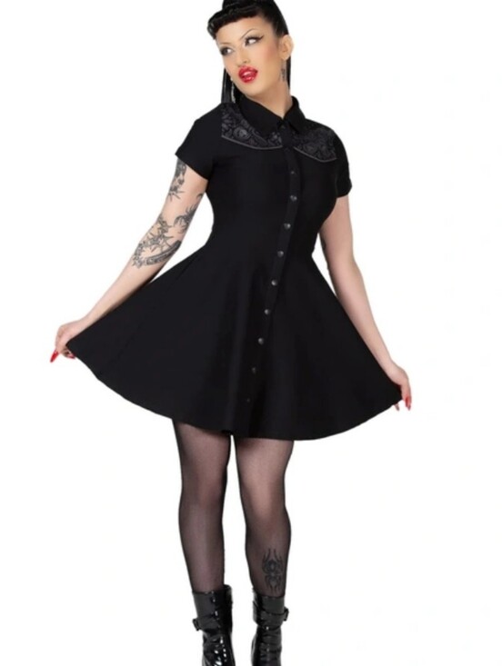 Killstar Dresses & Skirts - KILLSTAR No Where's Ville Black Skull Mini Dress XL Gothabilly Rockabilly Grunge